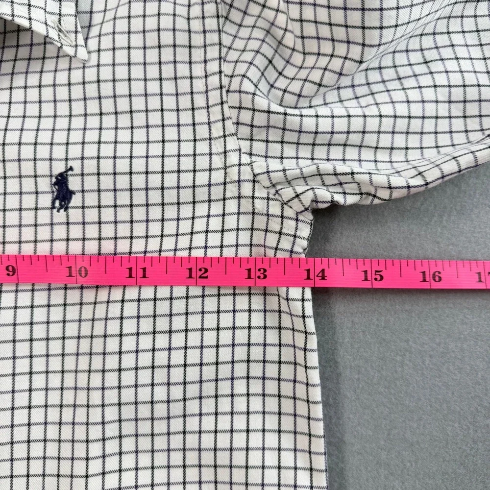 Ralph Lauren Button Down Shirt Boys 5 White Navy Check Long Sleeve